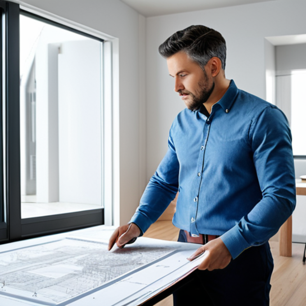 **
"A professional architect, fully clothed in a modest business casual outfit, standing in a modern architectural design studio, reviewing blueprints, appropriate attire, safe for work, perfect anatomy, natural proportions, detailed rendering, family-friendly setting, high resolution, clean composition."
**