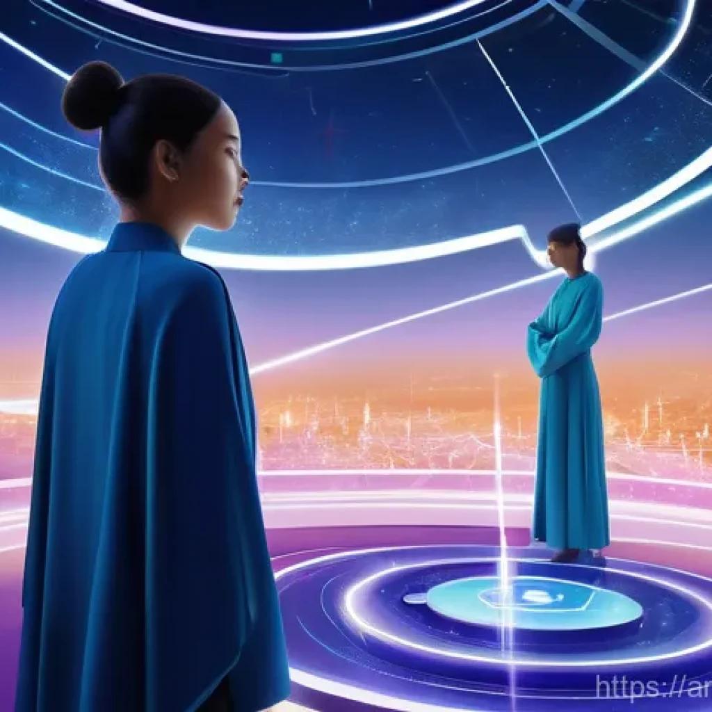 고품질 정보원 활용 전략 - **Prompt:** A serene and focused adult figure, dressed in modest, contemporary attire, stands calmly...