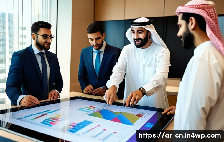 정보원의 품질 관리 및 지속적 개선 방법 - A modern office scene in a Middle Eastern corporate environment focused on quality assurance in info...