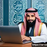 Home 22 고품질 정보원 차별화하기 위한 기준 - A professional Middle Eastern digital content evaluator sitting at a modern desk with a laptop displ...