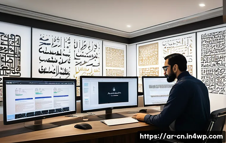 고품질 정보원 확보를 위한 방법론 - A professional Middle Eastern digital researcher in a modern home office, surrounded by multiple com...